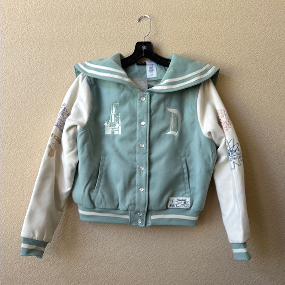 Her Universe Disneyland Mint Green and Cream Varsity Jacket - Large